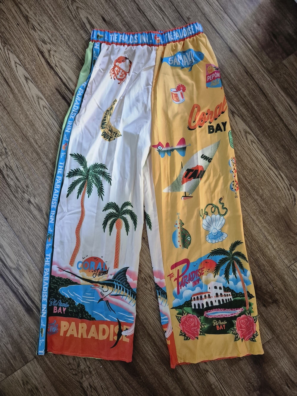 SHEIN Yellow & White Tropical Wide Leg Pants